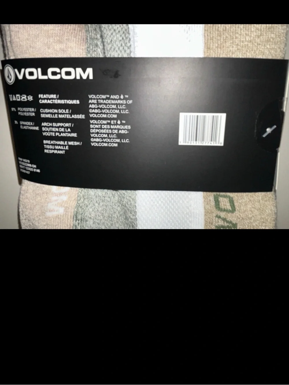 Volcom Cushioned Crew Socks 8 Pair Men 6-12 White Brown Green w Logos Ride NEW!